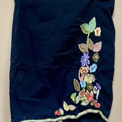 PERSAMAN New York Black Floral Embroidered Skirt Cotton Stretch Pencil Womens 12