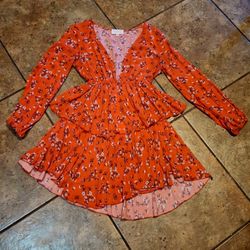 Small Club L Red Floral Flowy Summer Dress