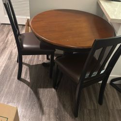 Wood Round Dining Table With Two Chairs 
