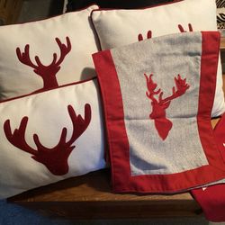 Christmas Pillows, Table Runner And Stocking