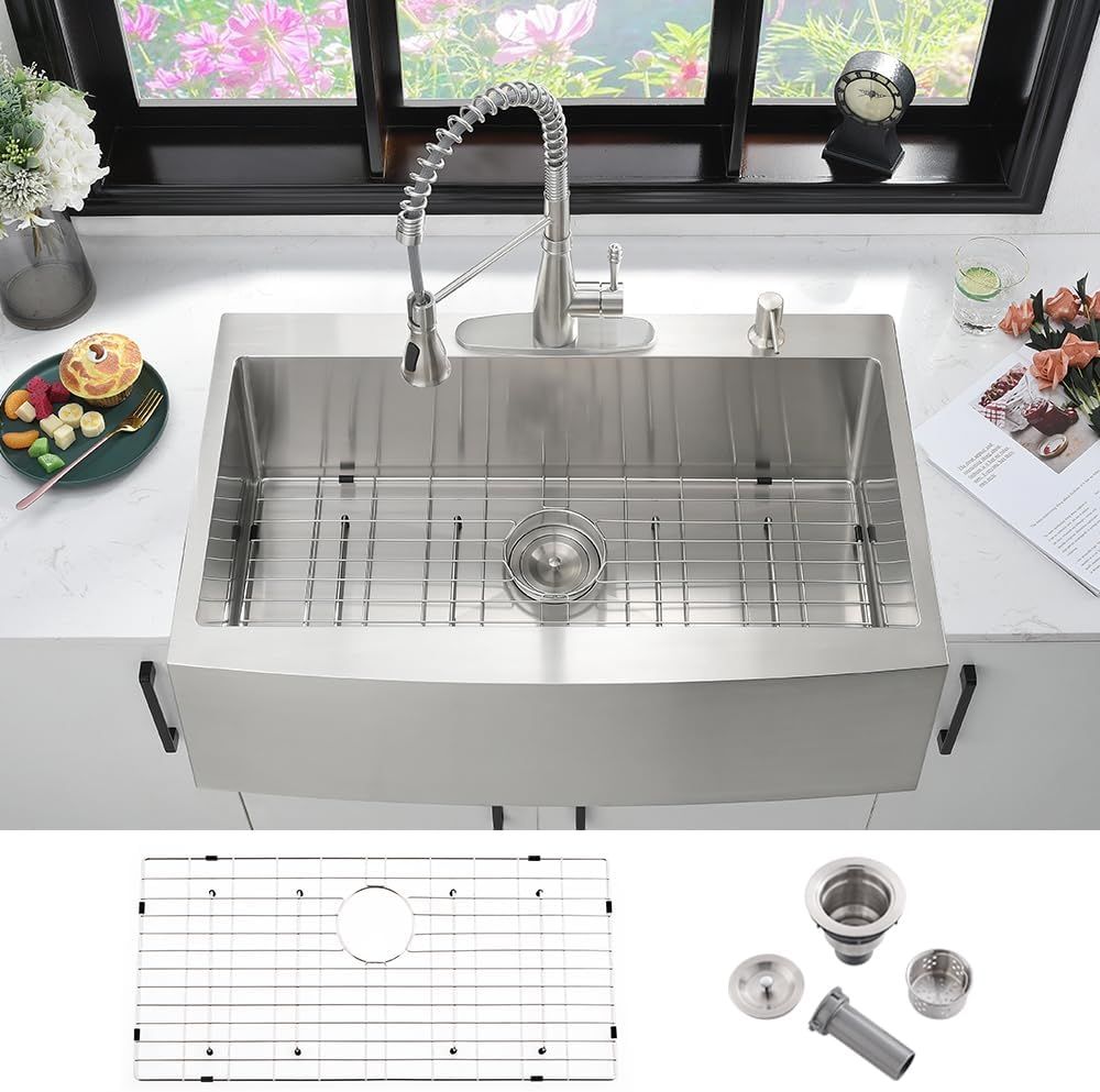 36 Inch Drop In Farmhouse Sink Stainless Steel-iAnomla 36x22 Drop In Farmhouse Kitchen Sink Stainless Steel Apron Front 16 Gauge Deep Single Bowl Kitc
