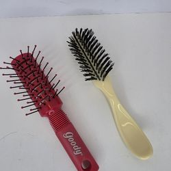 Goody Red Vented Ball Tip 6.5" & Unbranded Ivory Nylon Bristle 7" Hair Brushes 
