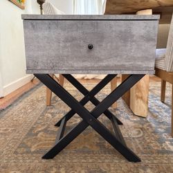 Gray End Table Nightstand with Drawer