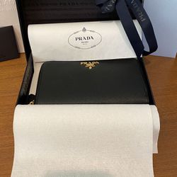 Prada, Bags, Authentic Prada Saffiano Leather Zip Wallet Black