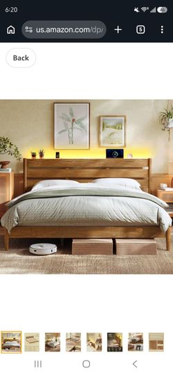 VASAGLE King Bed Frame, Wood Platform Bed with Headboard Storage Shelf
LED Lights, Charging Station, 85.4 x 79.1 x 40 inch, Noise-Free, for Bedroom, C