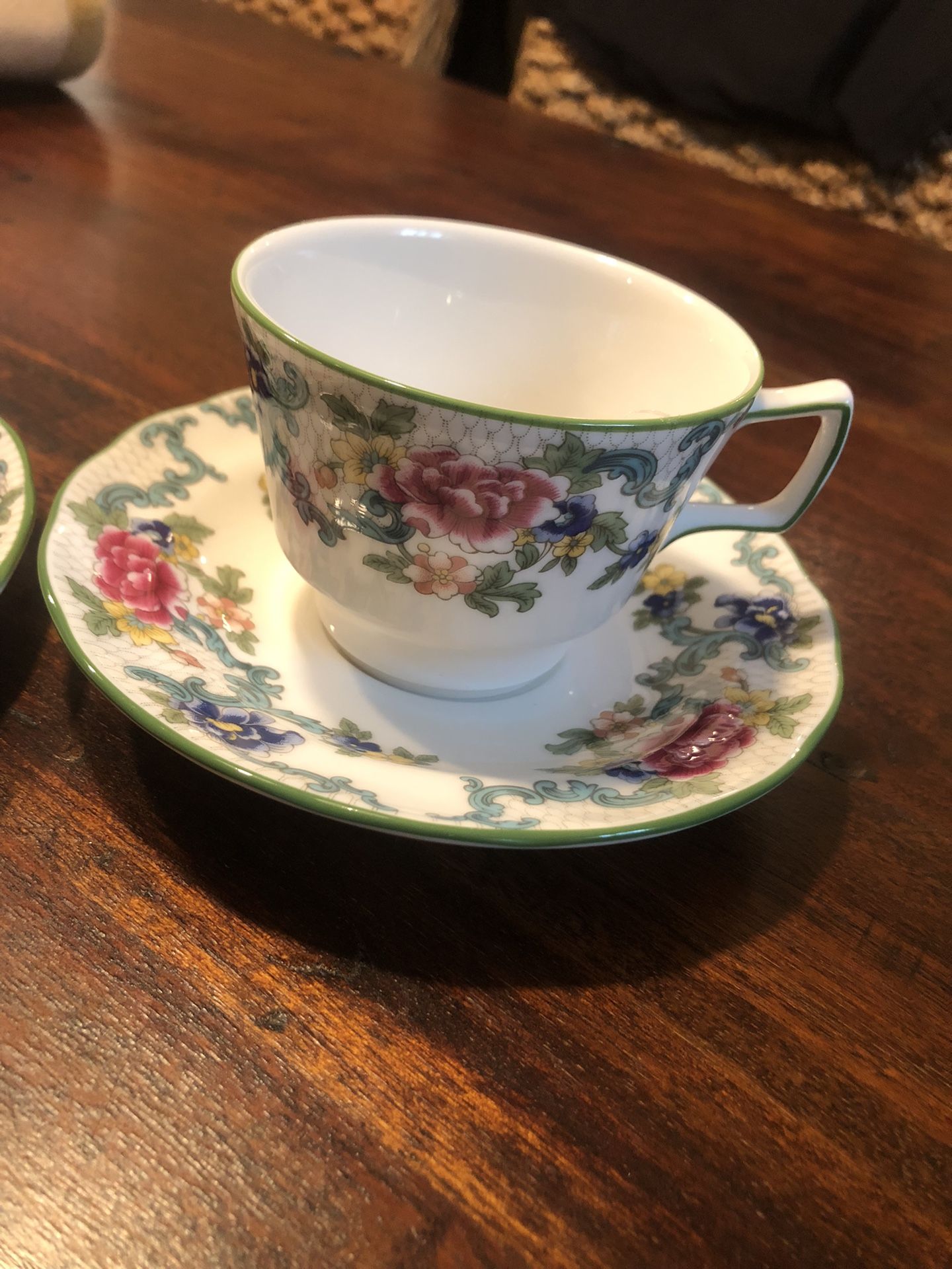 Royal Doulton Floradora Green Tea Cups And Bread And Butter Plate (s) TC1127 - Mint