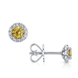 Fancy Vivid Orangy Yellow Round Diamond Earrings