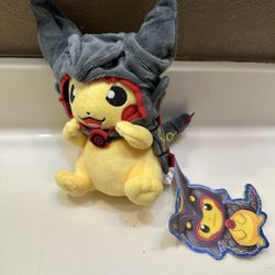 New Pikachu In A Shiny Rayquaza Pancho And Mega Charizard X Pikachu Poncho Pokemon Plushies