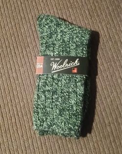 Woolrich Classic Merino Ragg Crew Socks Green Mari USA Made M L 9-12 NWT