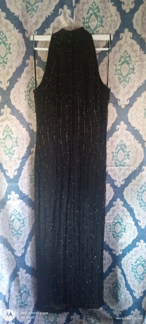 Adrianna Papell Black beaded evening gown.