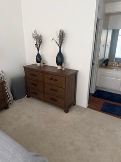 Brown Wood 6-Drawer Double Dresser