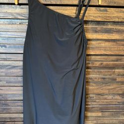 Trimshaper Brianna Tie Side Black Asymmetric Swim Dress Plus Size 18W Swimsuit