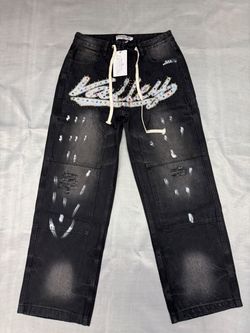 Valley Rhinestone Graphic Distressed Denim Jeans