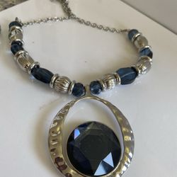 1946 Brand Necklace Silver Tone And Bluestone.