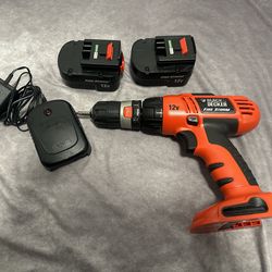 Black & Decker Fire Storm 12V Drill Screw Gun with 2 Batteries and Charger