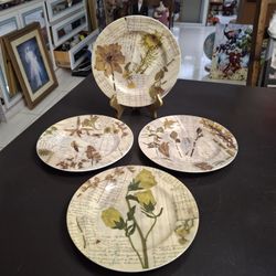Set Of 4 American Atelier Collage Porcelain 8" Salad Plates Oven, Dishwasher And Microwave Safe Looks Like New
