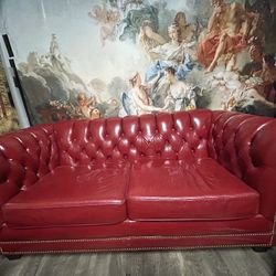 Real Leather Red Chesterfield  Sofa 