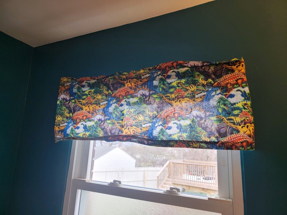 Dinosaur Valance - Kids Room, 41"W X 12.5"L Window Curtain Valance