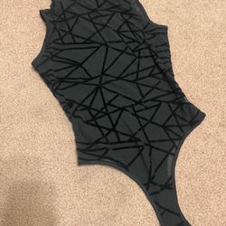 New small black sheer mesh velvet bodysuit lingerie top festival goth stretchy