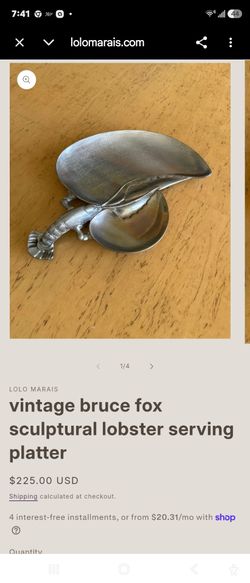 Vintage Bruce Fox Sculptural Lobster Serving Platter
