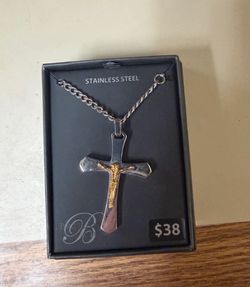 Brilliance Fine Jewelry Men's Two-Tone Stainless Steel Crucifix Pendan