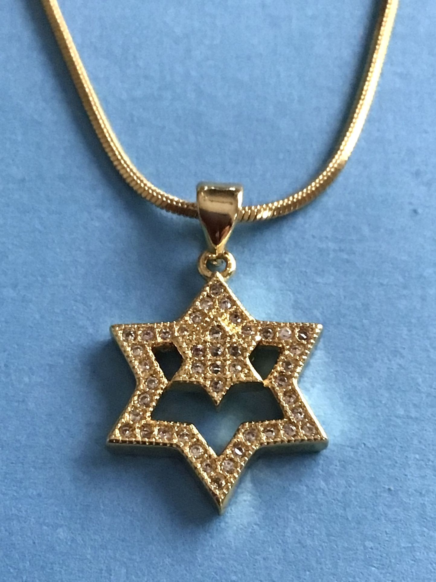 Ladies Crystal Necklace Jewish Star Magen David 3/4” Pendant On Snake Chain Gold Plated *Ship Nationwide Or Pickup Boca Raton