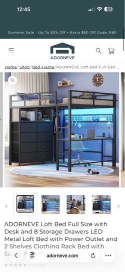 Full Size Metal Loft Bed with Desk