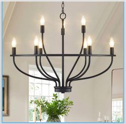 9-Light Black Chandelier Light Fixture Classic Candle Chandelier Lighting Over Table for Dining Room Living Room Bedroom Foyer Kitchen Island, 28.54in