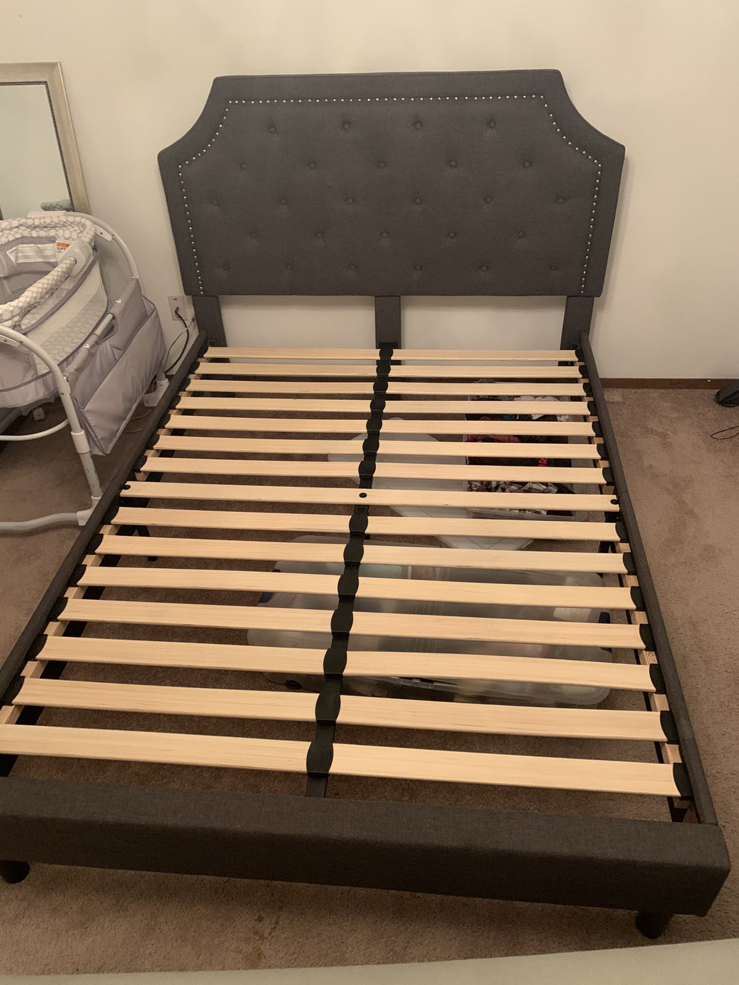Grey queen bed frame