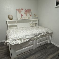  Bookcase Daybed With 4- Drawer Storage Unit & Matching  Cubical Tower (twin Bed White)