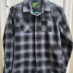 Dixxon Flannel Shirt Button Up Black Gray White Plaid DFC Youth Division