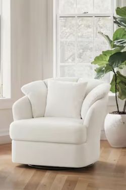 Rowena Oversized Beige Upholstered Fabric Swivel Accent Chair with Double Cushion Swivel Arm Chair