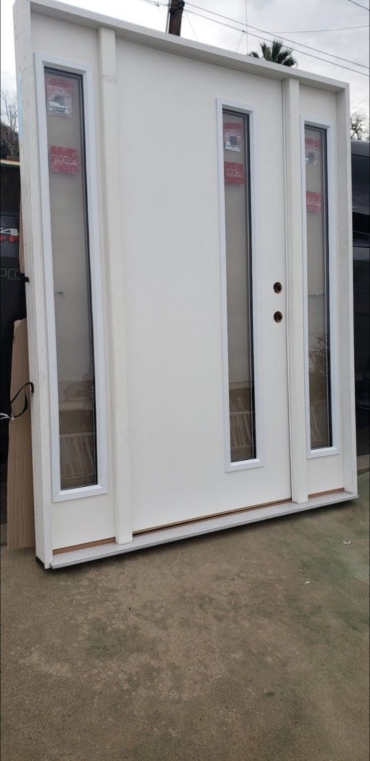 60x80 Left Hand Fiberglass Exterior Door Sidelite Clear Glass