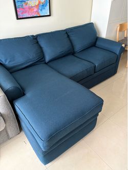 Blue Fabric Sectional Sofa with Chaise