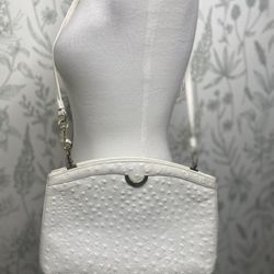 White Ostrich Handbag Gold Trim Vtg Bags by Supreme Leather 