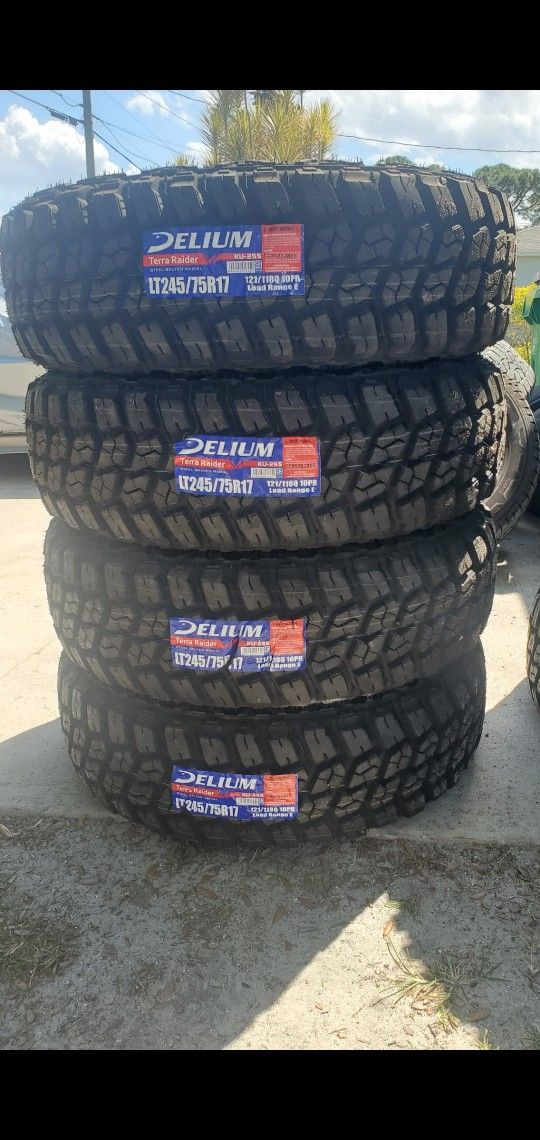 (4) 245/75r17 Delium M/T Tires 245 75 17 Inch MT 10-ply LT E Rated