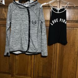 Victoria’s secret’s pink women’s size small gray full zip hoodie, black shirt
