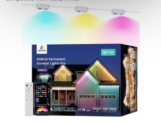 APPECK Permanent Outdoor Lights Pro 200ft, 144W RGBCW Eaves Lights with 144 LED Lights, 80lm, Dual Lens, Cuttable, IP67 Waterproof Lighting for Daily 