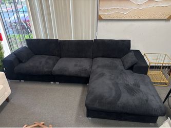 Brand New Black Corduroy L-Shaped Sofa