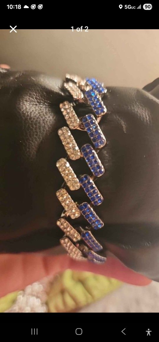 Silver And Blue Cuban Bracelet