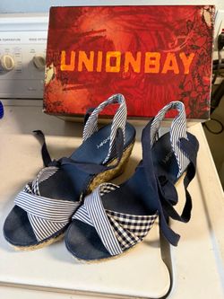 Sandals Wedges Espadrilles Blue White Cute