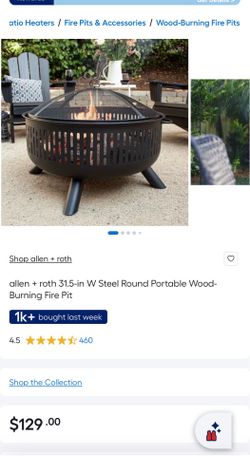 allen + roth 31.5-in W Steel Round Portable Wood-Burning Fire Pit