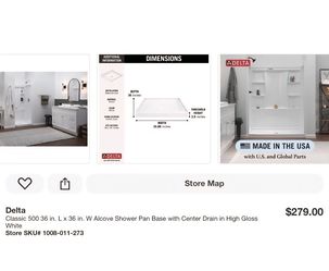 🎥 Delta Classic 500 Alcove Shower Pan W/Center Drain 36” X 36” High Gloss White