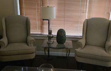 2 Matching Thomasville Wingback Armchairs. Comfortable and Elegant.