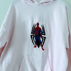 Sweatshirt Hoody Pink Size L With Hand Embroidred Spider Man