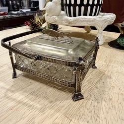 Antique Victorian Silver-Plate Sardine Box with Fish Finial