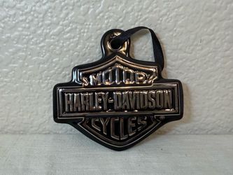 Harley Davidson Ceramic Bar & Shield Christmas Holiday Ornament Silver & Black
