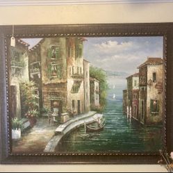 Big!!!! Original Oil Painting On Canvas Italy Venice Canal.!