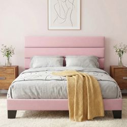 Velvet Platform Bed Frame with Upholstered Headboard Wooden Slats Support, Fully Upholstered Mattress Foundation full size bed frame