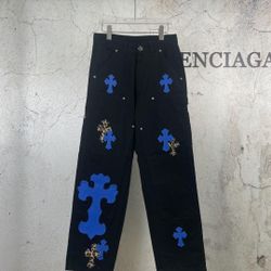 New Chrome Hearts｜Chrome Hearts 24SS Workwear Lumberjack Klein Blue Leather Jeans-32